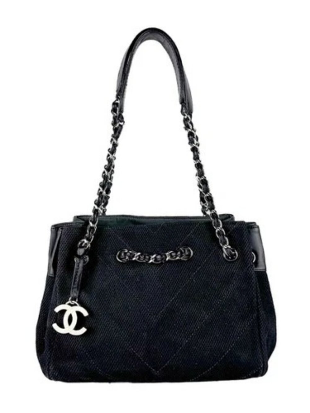 Auth CHANEL Shoulder Bag black canvas/leather z10760